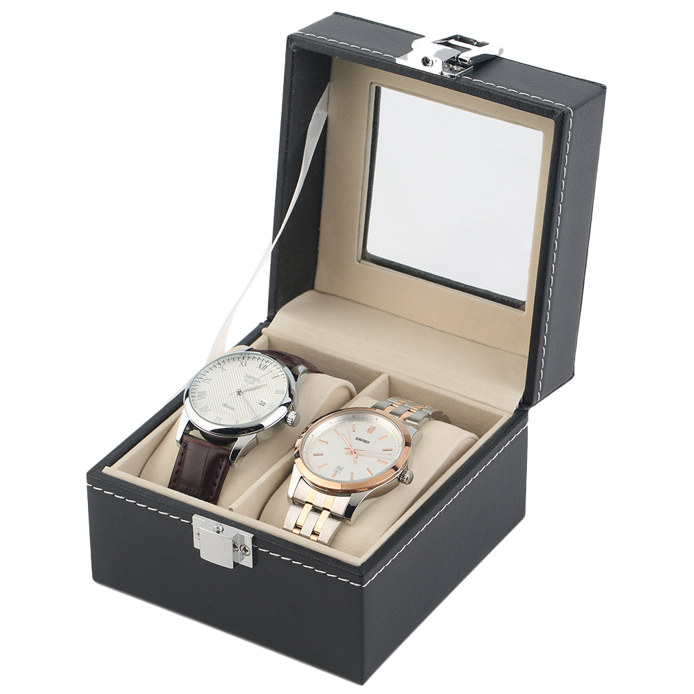 2 Grids PU Leather Watch box Jewelry Bracelet Display Storage watch box Case luxury Gift caixa para relogio