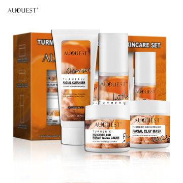 AUQUST 5PCS Turmeric Face Care Sets Facial Acne Treament Cream Mask Blackhead Cleanser Anti-wrinkle Skin Serum Moisturizer Toner