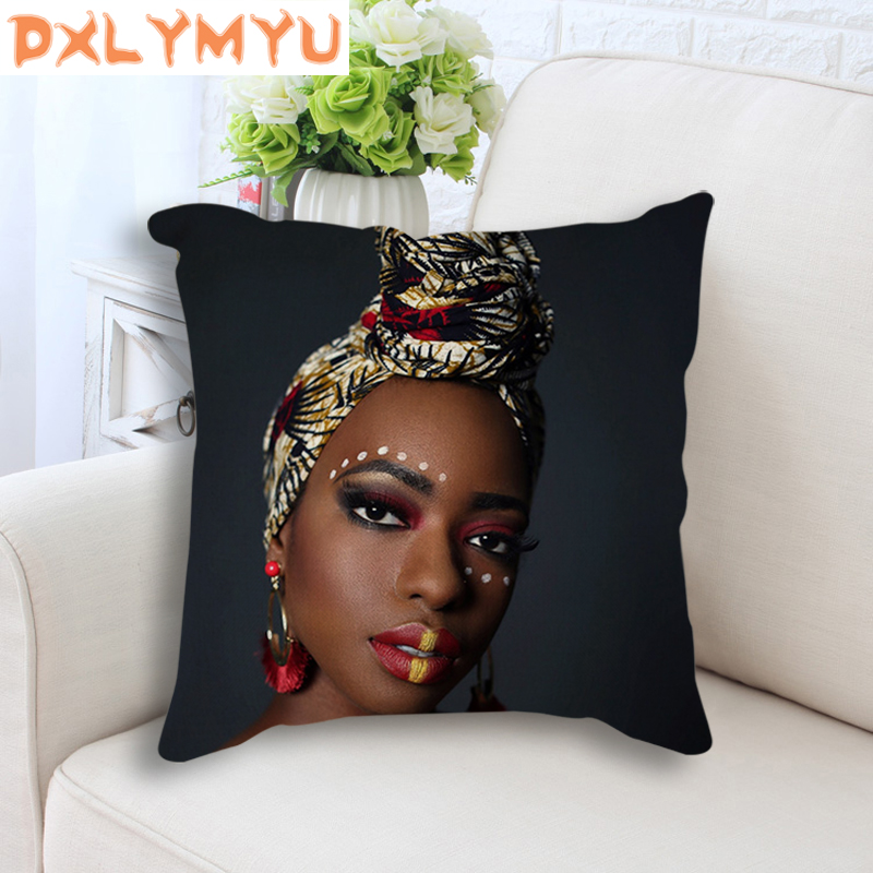Decorative Cushion for Sofa Car Deocration African Art Woman Portrait Print Pillowcase Linen Cotton Cushion Throw Pillow 45x45
