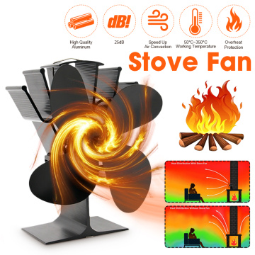 Black Stove Fan 4 Blade Fireplace Fan Heat Powered komin Wood Burner Eco Fan Friendly Quiet Home Efficient Heat Distribution