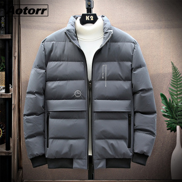 Winter New Men Solid Color Parkas Quality Brand Men's Stand Collar Warm Thick Jacket Male Fashion Casual Snow Parka Coat