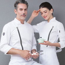 1 zipper stand up collar Chef Uniforms Men Women Food Services Cooking Clothes White Blackfor promotion