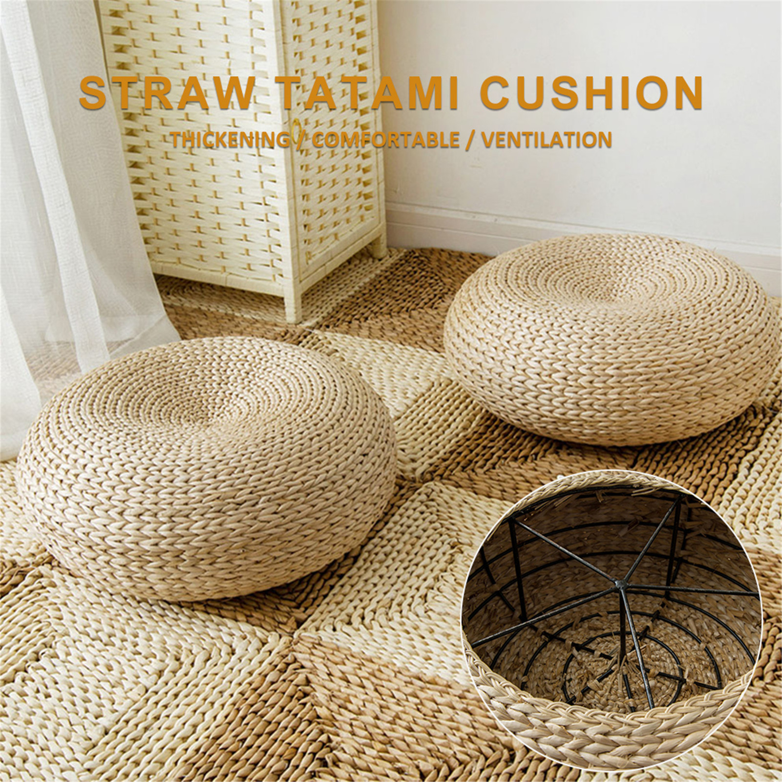 Natural Round Straw Pouf Tatami Cushion Straw Futon Corn Bay Window Pad Yoga Steaming Hand-woven Cushion For Home Decoration