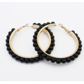 wholesale fashion temperament pearl beads inlaid gold plate metal alloy women hoop earrings 3 colors 58mm in diameter hot new