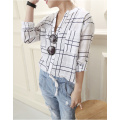 Women's stand collar check pattern printed shirt