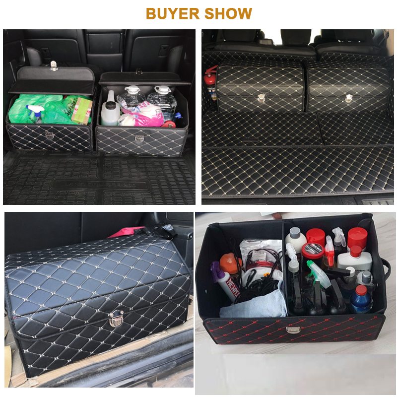 Waterproof Leather Car Trunk Storage Bag High-quality Luxury Storage Box With Lid Portable Car Storage Box Car Trunk Organizer