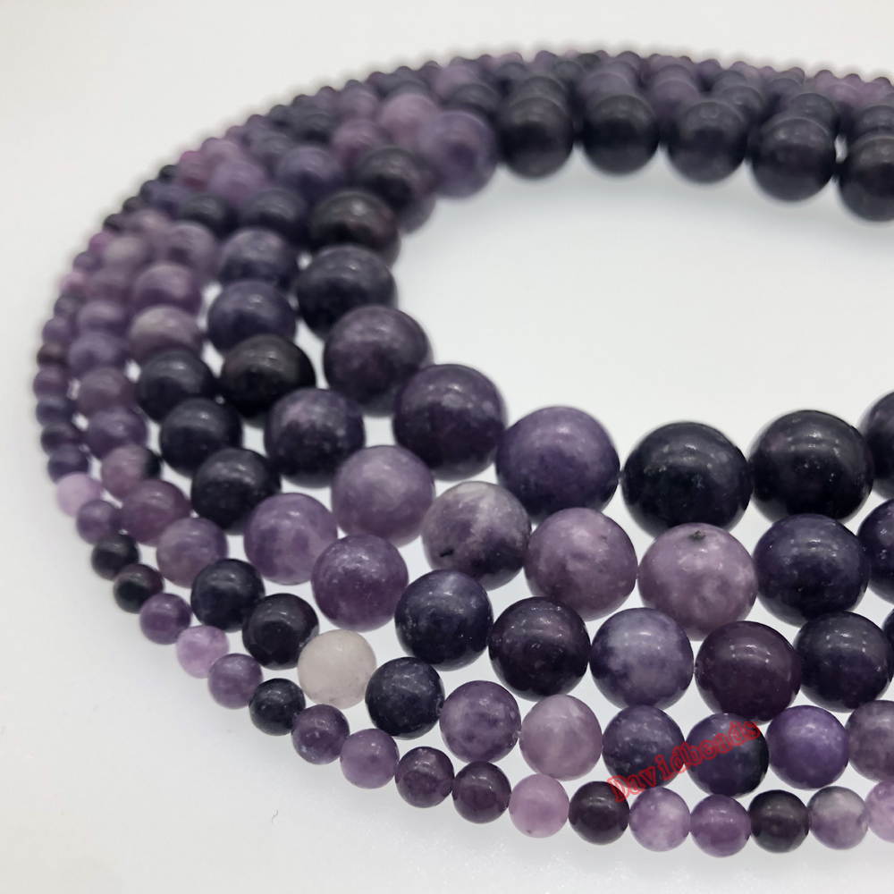 Natural Stone Beads Purple Mica Lepidolite Round Loose Beads For Jewelry Making 4 6 8 10 12mm 15.5inches DIY Bracele