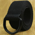 Unisex Fashion Fabric Webbing Canvas D Ring Waist Belt Men Women Casual Simple Design Black Waistband