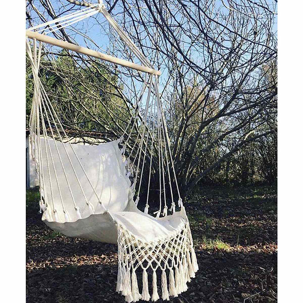 Tassel Garden Hammock Hang Rope Lazy Chair Swinging Outdoor Indoor Furniture Hanging Rope Chair Swing Chair Seat bed Camping
