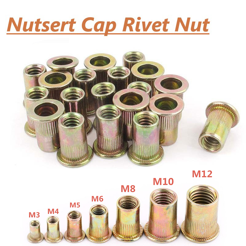 20PCS M3,M4, M5, M6, M8 Zinc Plated Carbon Steel Rivet Nut Flat Head Threaded Rivet Insert Nutsert Cap Rivet Nut