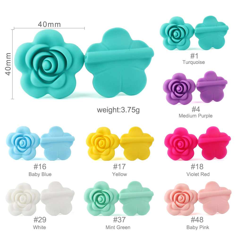 Keep&grow Wholesale 10pcs/lot Rose Silicone Beads Flower Baby Teethers BPA Free Baby Teething Toy Accessories For Pacifier Chain