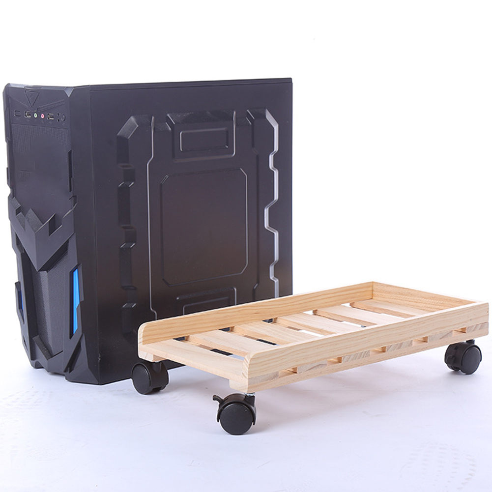 CPU Stand Heat Dissipation Moving Rolling Wheels PC Adjustable Wooden Computer Desktop Case Holder Office Tower Caster Tray