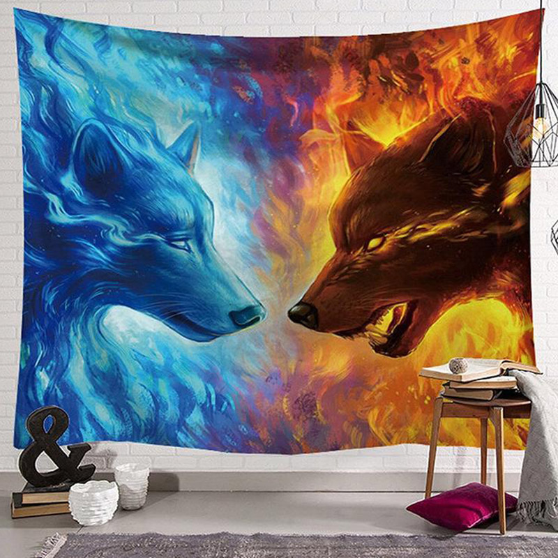 Wolf's Gaze Holy Animals Tapestry Decoration Wall Hanging Wolf Moon Dreamcatcher Tapestry Fire And Ice Wolf Tapestry