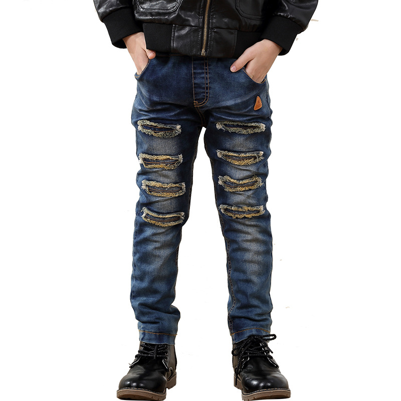 Fashion Winter Warm Boys Jeans Children Thicken Add Wool Denim Trousers Toddler Boys Clothes Teenager Washing Blue Jeans 3-10Yrs