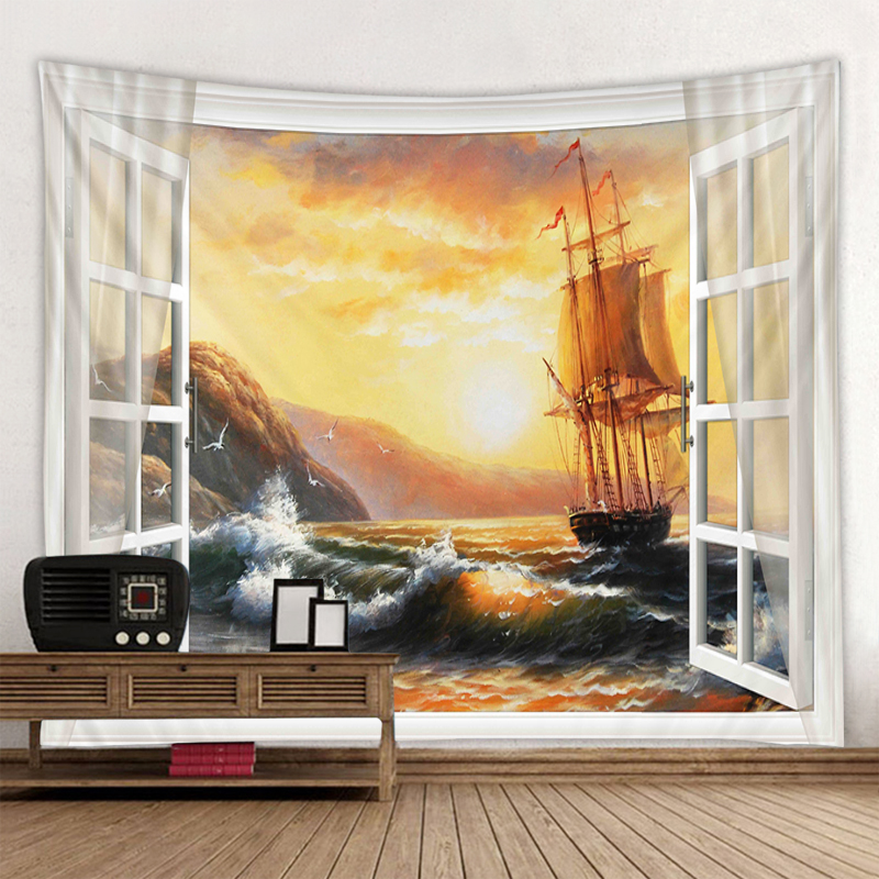 3D window scenery decoration tapestry dormitory bedroom background wall decoration tapestry holiday party decoration tapestry