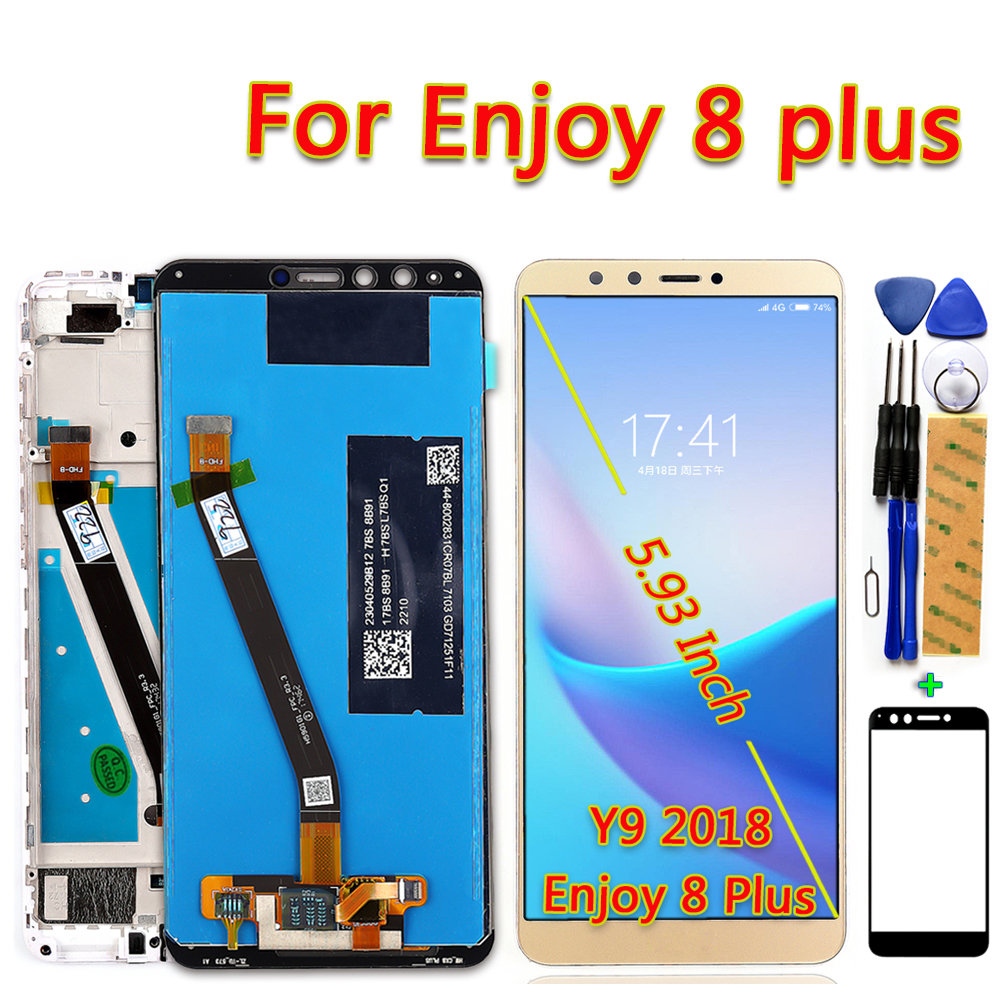For Huawei Y9 2018 LCD Display For Enjoy 8 Plus FLA L22 LX2 LX1 LX3 Touch Screen 5.93 inch Digitizer Assembly Frame with Free