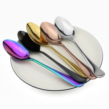 Silverware Colorful Rainbow Black Salad Dessert Scoop Set Stainless Steel Black Set Rice Soup Spoon Cutlery Teaspoon Dinnerware