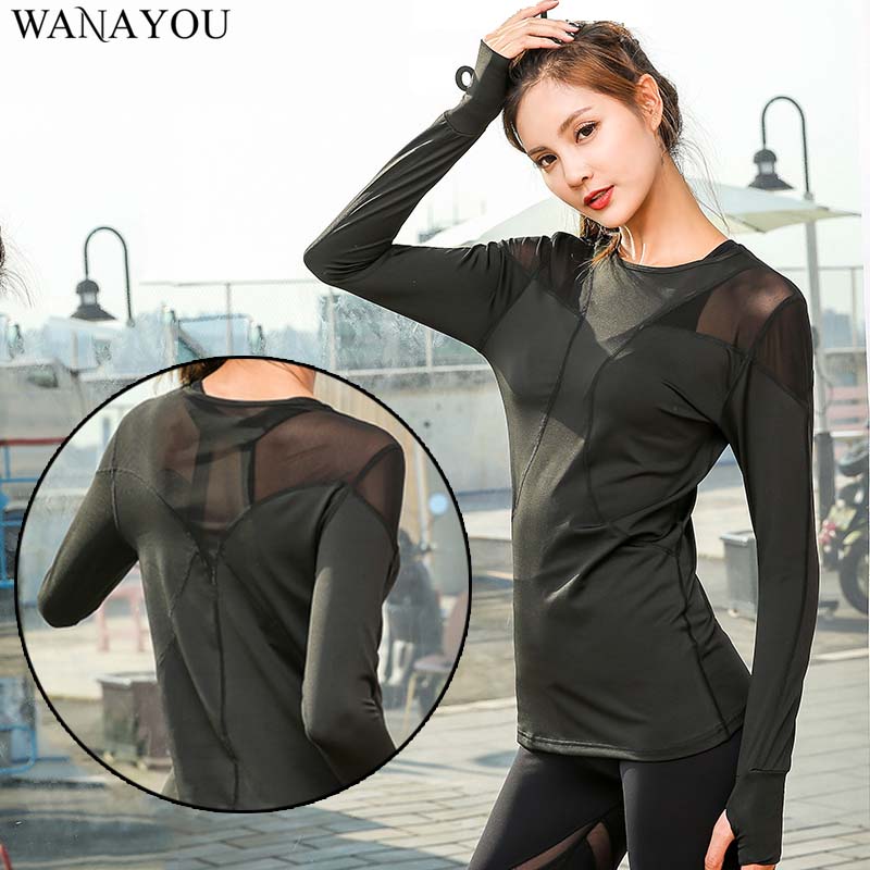 WANAYOU Mesh Long-sleeved Yoga Top,Breathable Anti-Wrinkle Fitness Yoga Shirt,Quick Dry Elastic Women's Gym Sports Shirts