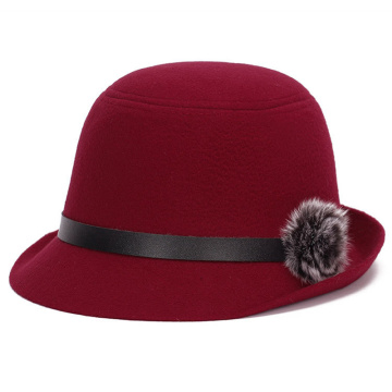 Brand Fedoras Women Felt Hats Faux Wool Fabric Spring Caps Lady Fur Pompo Bombetta Autumn Dress Chapeau Vintage Winter