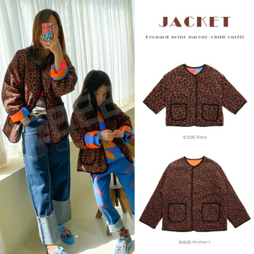 2020 Winter Mother Daugher Double Wear Leopard Print Thick Warm Boys Girls Kids Jacket Outwear Family Matching Outfits Clothes