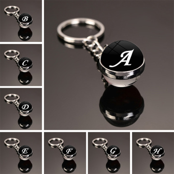 Fashion Glass Ball Pendant Keychain Dainty Initial Personalized Letter Name Key Chain For Women and Man Jewelry Accessories Gift