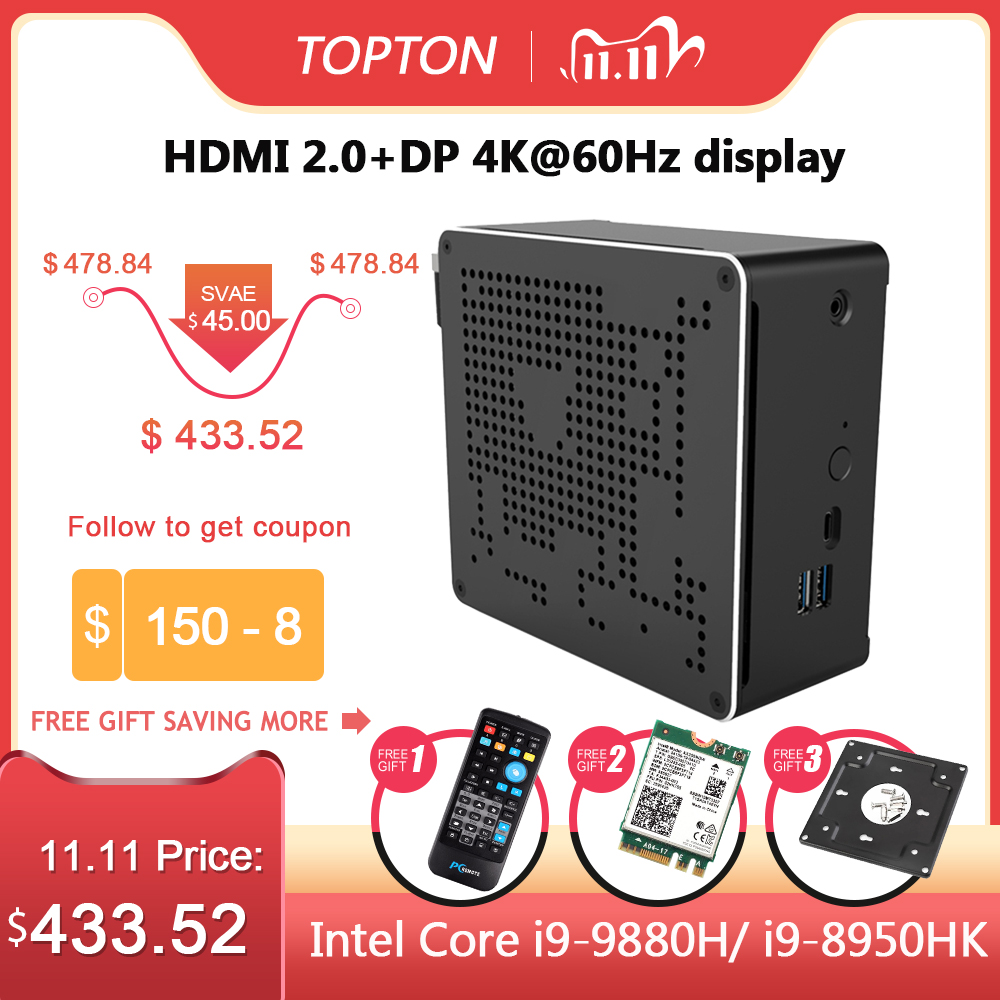 Topton 10th Gen Nuc i9 10980HK 10880H 6 Core i5 Mini PC 2 Lan Windows 10 2*DDR4 2*M.2 NVME AC Gaming Desktop Computer 4KDP HDMI