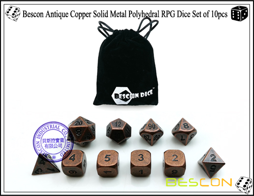 Bescon Antique Copper Solid Metal Polyhedral RPG Dice Set of 10pcs-1