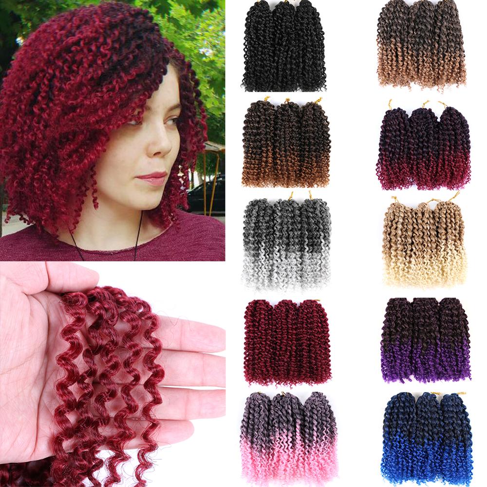 Mtmei Hair 3Pcs/Pack Marlybob Crochet Hair 8 Inch Afro Kinky Curly Hair Black Brown Blue Purple Pink Synthetic Crochet Braids