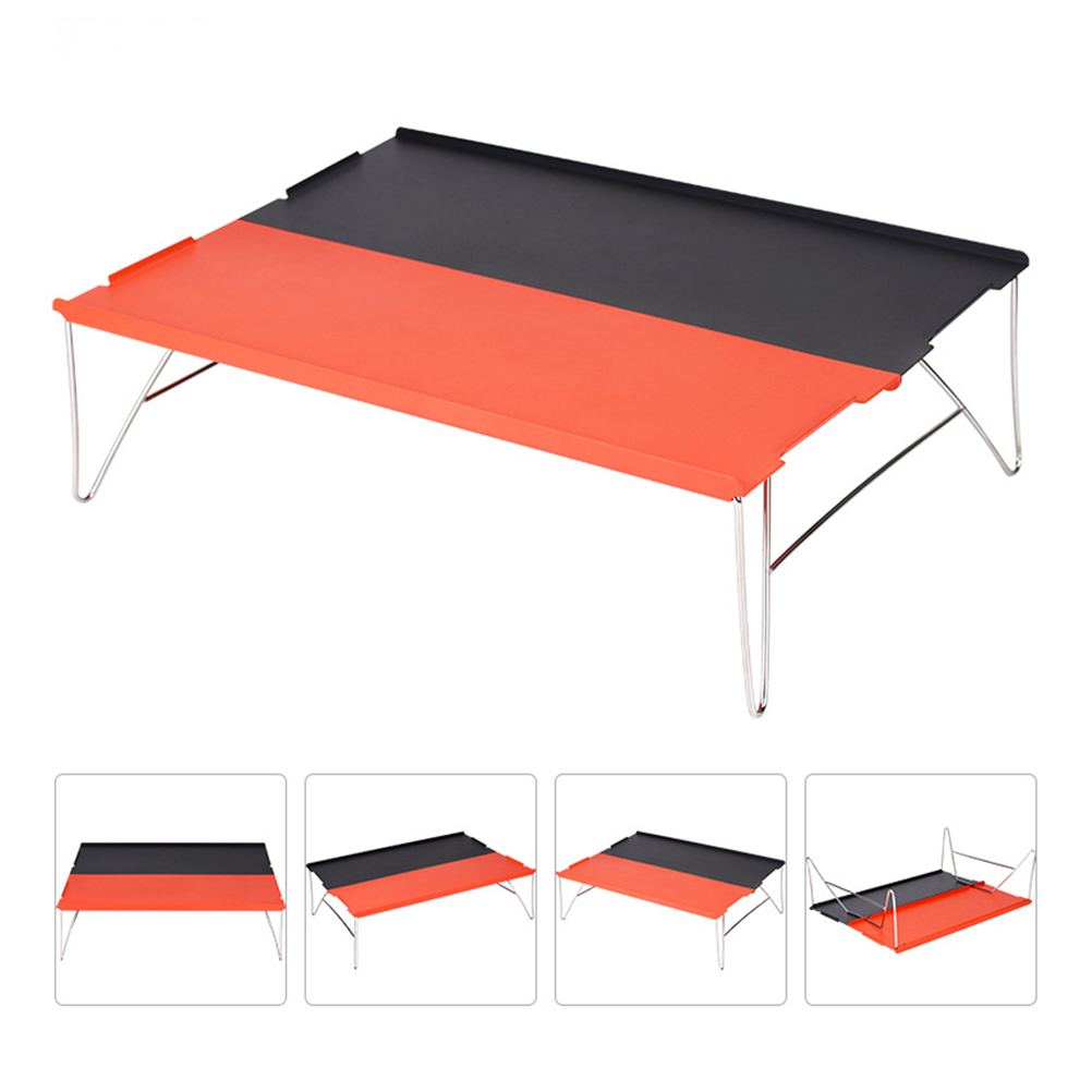 1pc Portable Outdoor Table Folding Lightweight Aluminium Foldable Picnic Barbecue Desk (Grey+Orange)