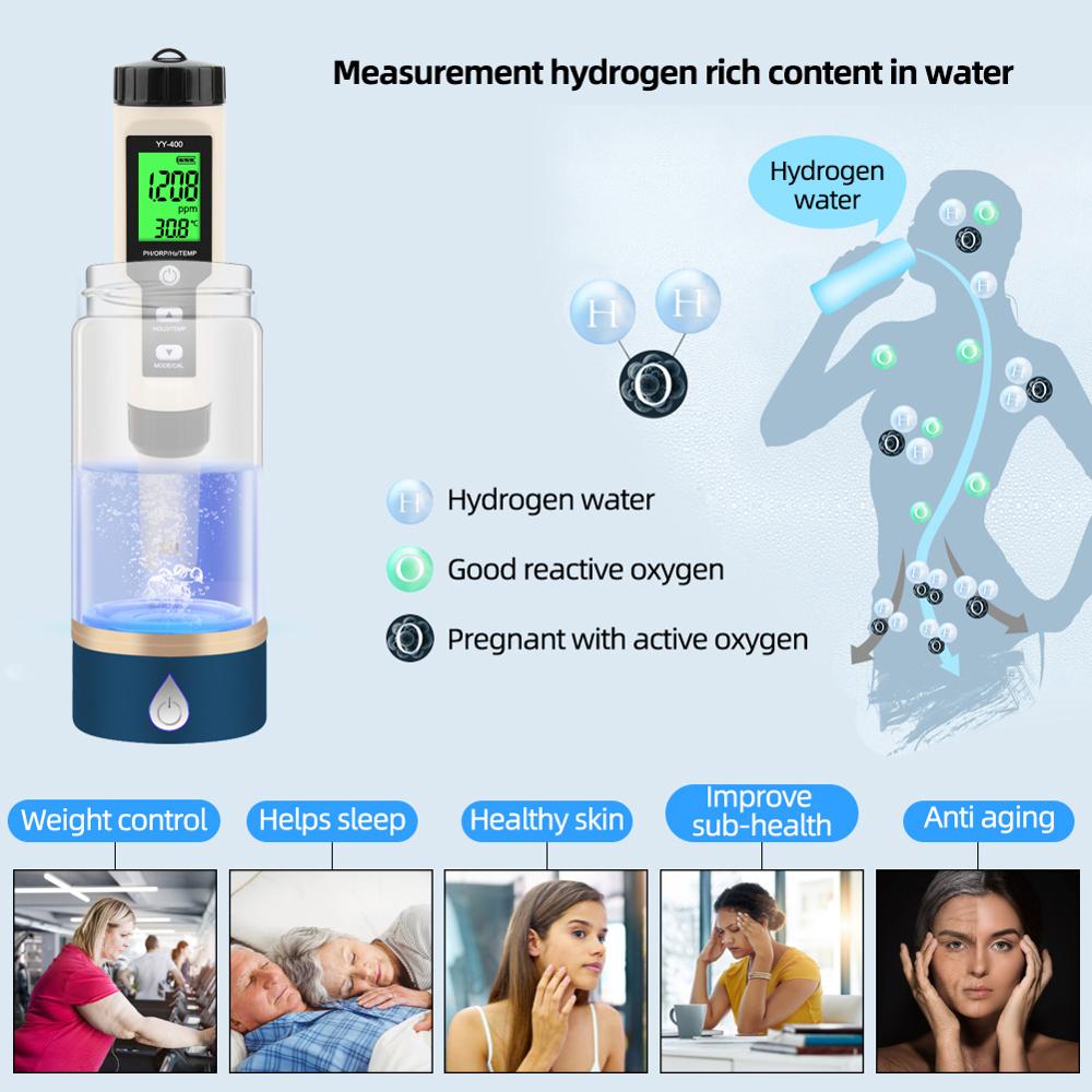 New YY-400 Hydrogen Ion Concentration Water Quality Test Pen PH/ORP/H2 and TEM 4 in 1 Digital Drinking Water Meter