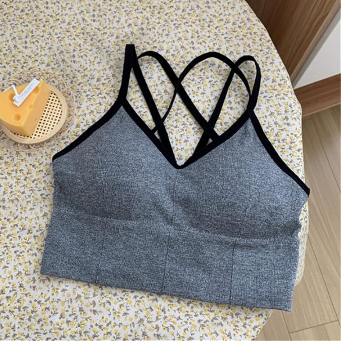Fitness Sports Women Bra Femme Padded Underwear Crop Tops Ladies Push Up Solid Cross Back Yoga Running Gym Training Workout
