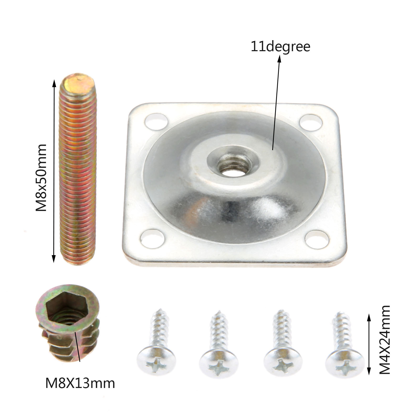 DRELD 4Sets Iron Furniture Leg Mounting Plates 48x48mm Soft Table Chair Feet Attachment Plates with Hanger Bolts Screws Adapters