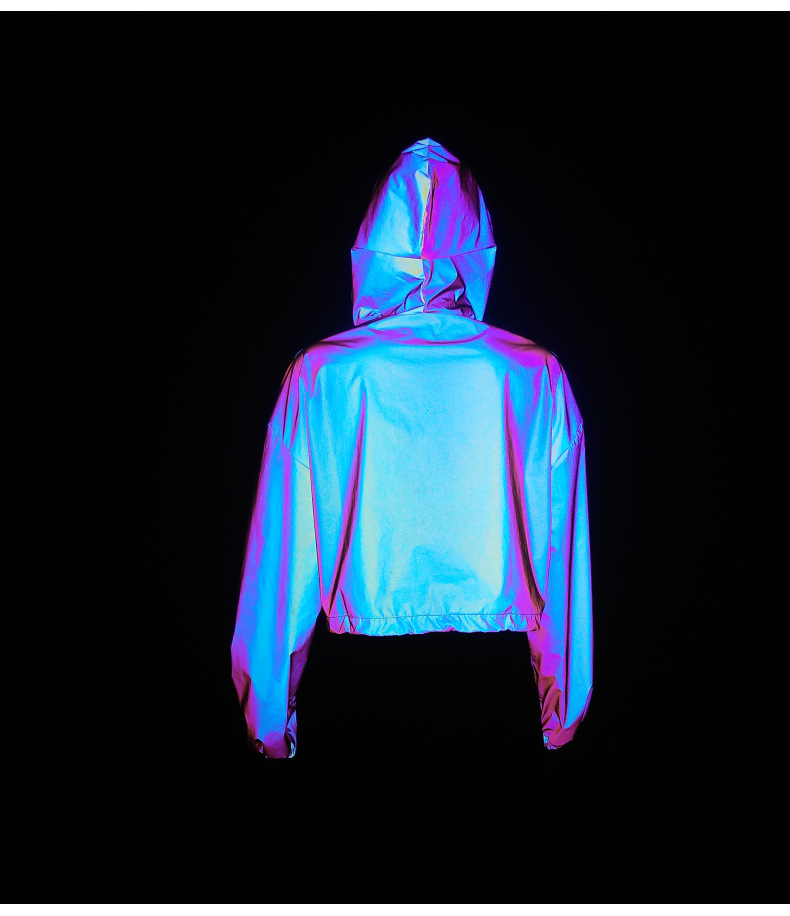 Crop Rainbow Reflective Windbreaker Jacket