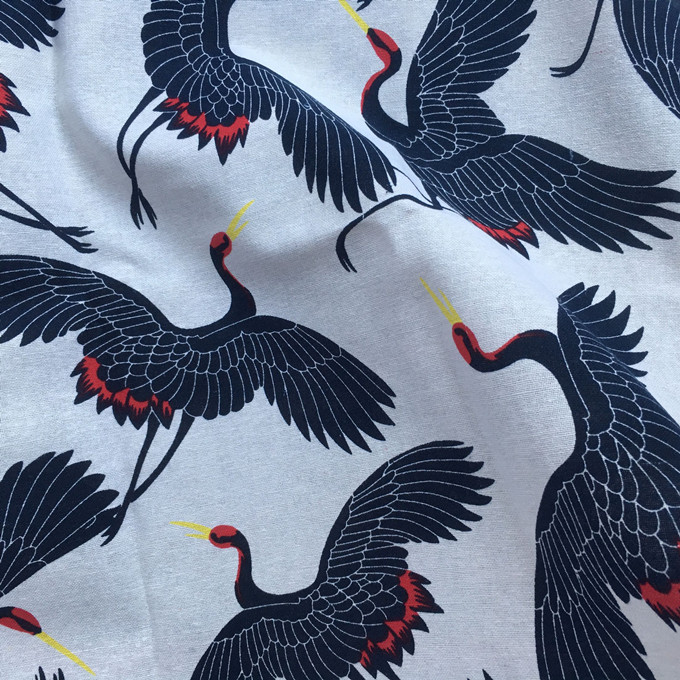 100cm*145cm Crane Printed linen cotton Textiles Japan Fabric Design