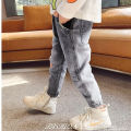 Baby boys jeans 3-11 years old cotton Spring and autumn solid color stitching trousers Classic blue + gray 2 colors kids pants