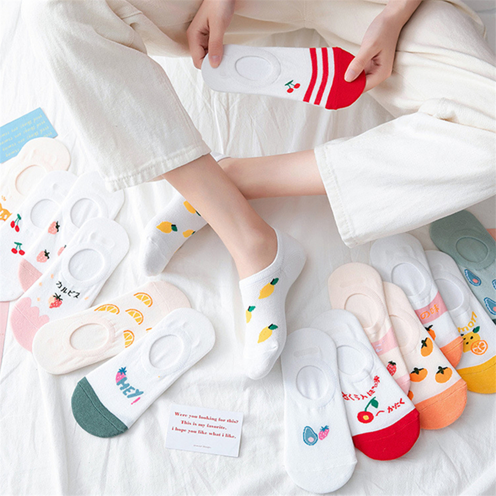 INS new fresh cute cartoon fruit no-show socks strawberry avocado lemon cherry orange low cut anti-slip ankle socks dropship