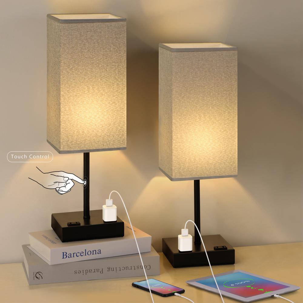 Grey Minimalist Nightstand Lamps Set of 2