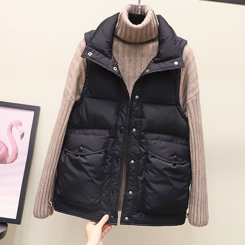 2021 Women Down Vest Sleeveless Jacket Warm White Duck Down Jacket Single Breasted Black Fashion Autumn Winter Waistcoat Y97