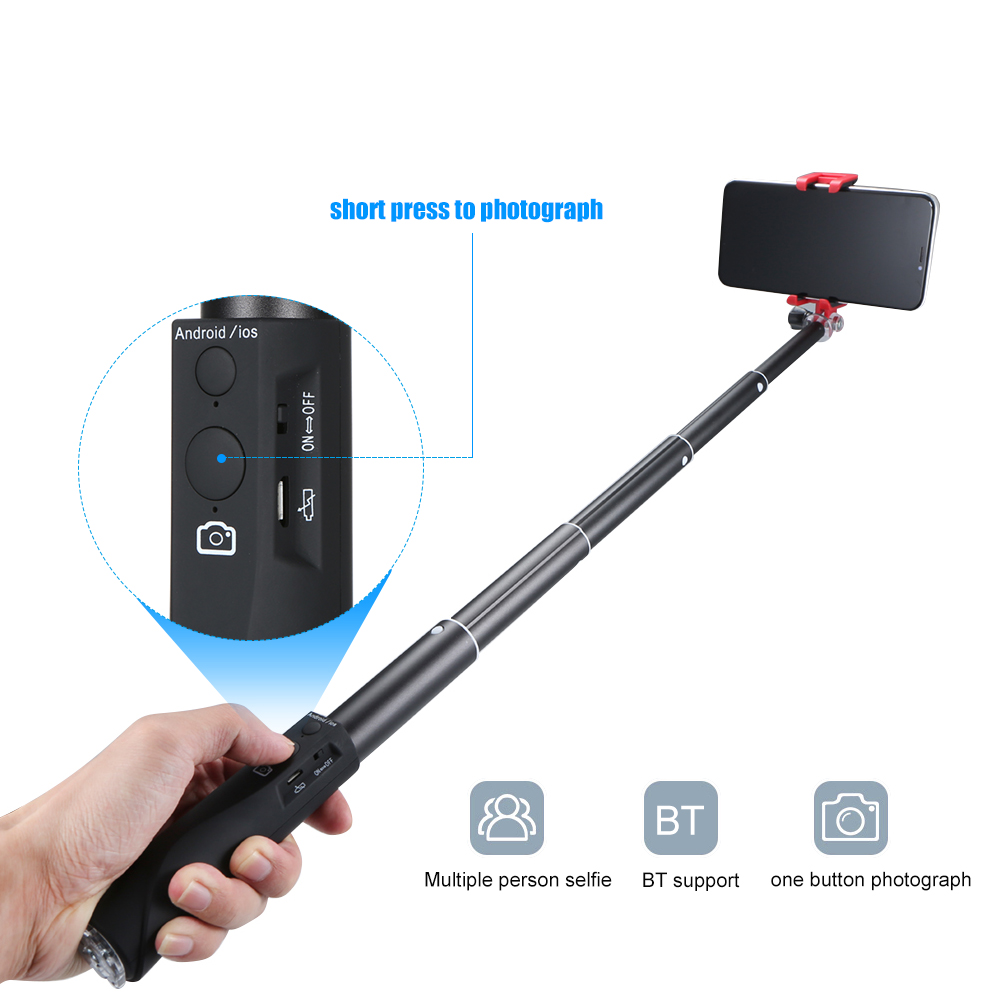 ABS+PC Selfie Stick BT Phone Selfie Stick for Smartphone Free Retractable Rod for Selfie Photo Taking Vlogging