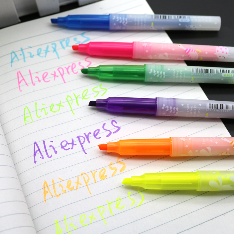 6 Pcs Novelty Scent 6 Colors Highlighter Marker Pen Marker School Supplies Highlighter Marker Material Escolar Scribble Pen