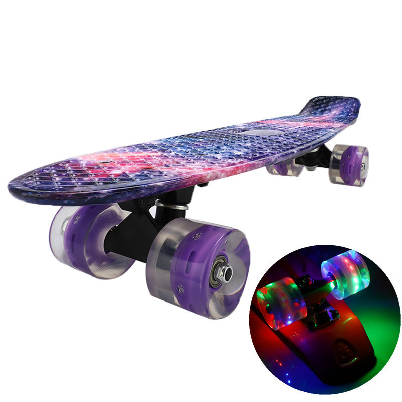 22 inch Skate Board Mini Cruiser Skateboard Pennyboard Galaxy Starlight Longboard Flashing Light Wheels Board for Outdoor Sports