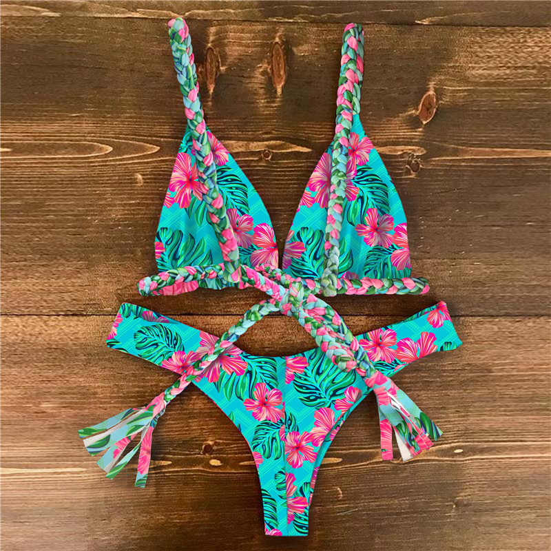 Ruffled Bikini Set 2020 Sexy Flounce Biquini Swimwear Women Swimming pants Swimsuit Floral Beachwear V-neck Bathing Suit