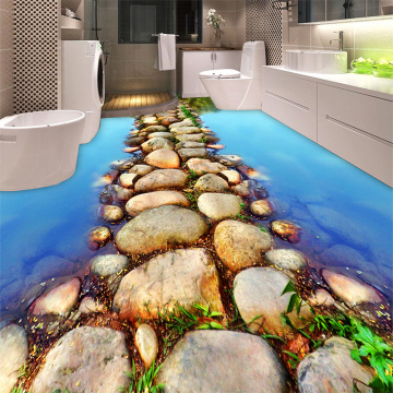 Beautiful River Stone Path Restroom Bathroom 3D Flooring Wallpaper PVC Self-Adhesive Waterproof 3D Floor Tiles Papel De Parede