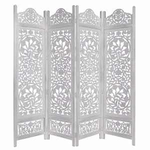 Lotus Antique 4 Panel Handcrafted Wood Room Divider