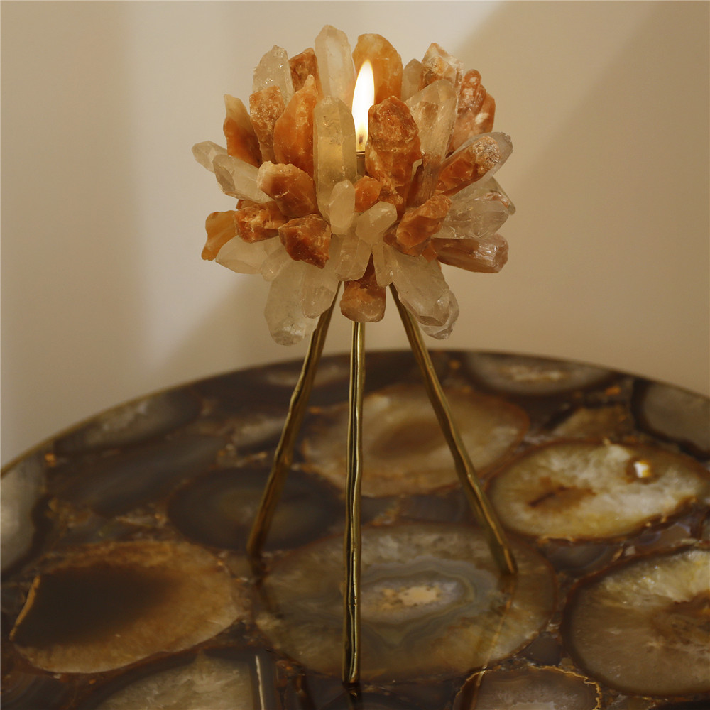 Natural Stone Candle Holders Carnelian White Crystal Quartz Gemstones Candlesticks Home Decors Dinner Candle Holder Decoration