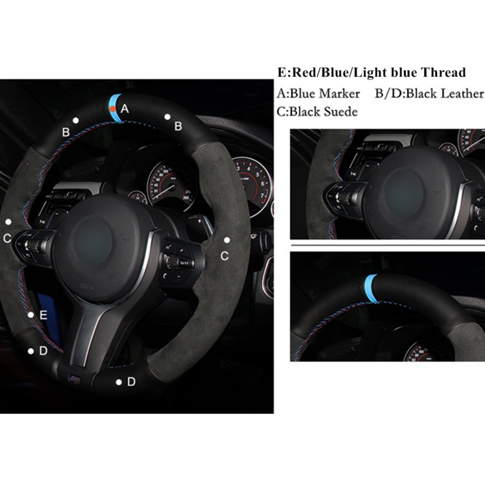 Car Steering Wheel Cover DIY Black Genuine Leather Suede For BMW F87 M2 F80 M3 F82 M4 M5 F12 F13 M6 F85 X5 M F86 X6 M F33 F30 M