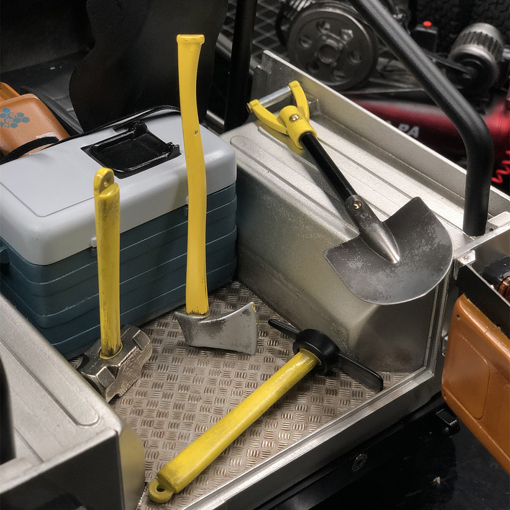 4pcs Metal Shovel Pickaxe Simulation Portable For Crawler Car Accessories 1:10 Scale Axe Durable RC Decoration Tool Set