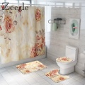 Zeegle Retro Floral Toilet Rug Set Shower Curtain Bath Mat Set Non Slip Bathroom Carpet Toilet Floor Mat Toilet U-Shape Bath Mat