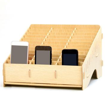 Wooden mobile phone management storage box creative desktop office meeting finishing grid multi cell phone rack shop display 40