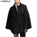 INCERUN Fashion Men Cloak Coats Solid Color Loose Capes Lapel Single Breasted Trench Streetwear Chic Mens Jackets Ponchos S-5XL